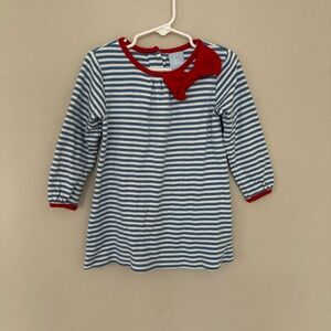 Bella Bliss Girls Striped Blue and White Dress with‎ Red Bow Long Sleeve Size 2